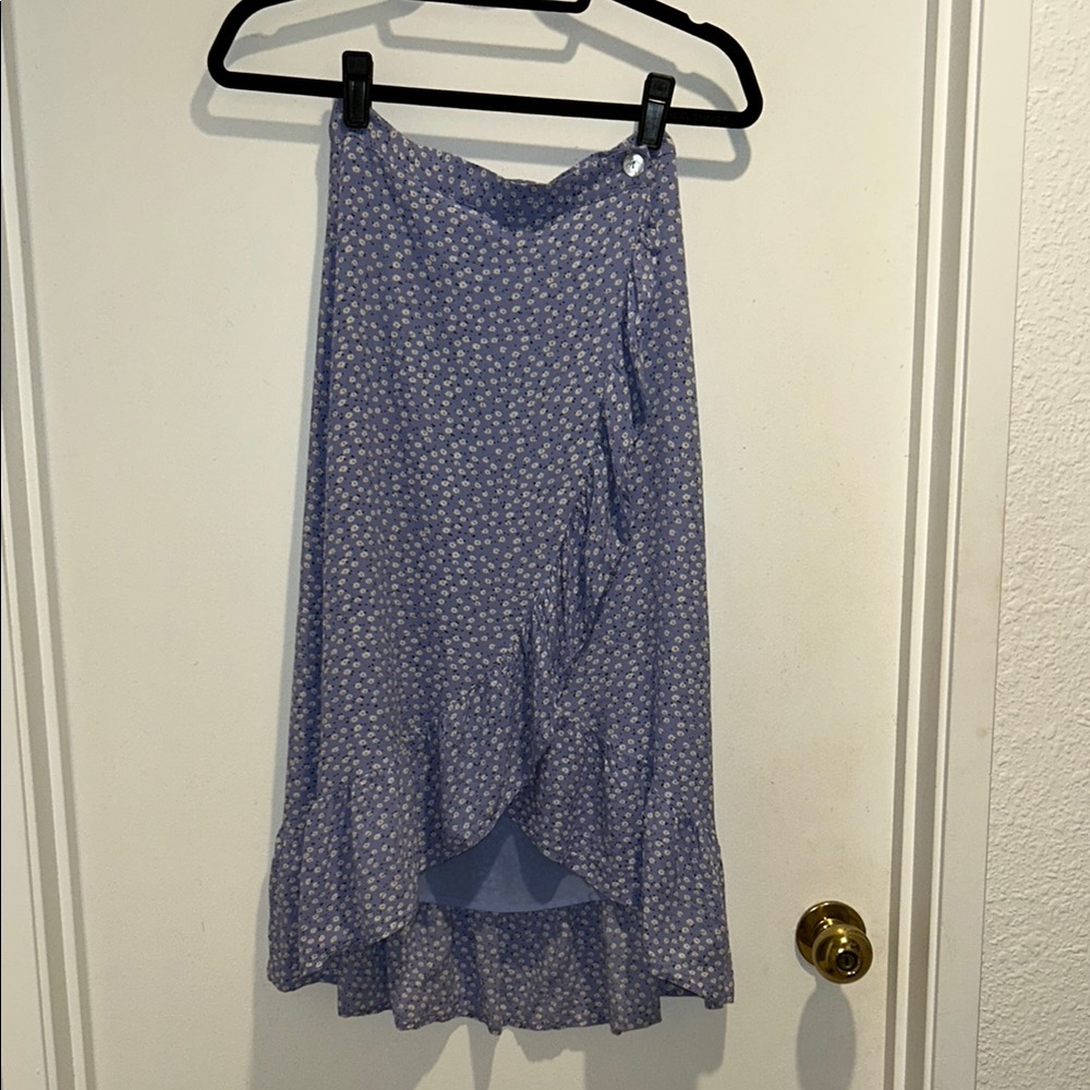 Blue Ruffled Wrap Midi Skirt by Rails